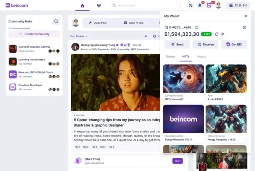 BIC Wallet integrated with Beincom NFT Marketplace