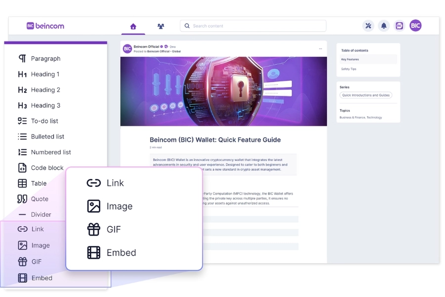 Beincom has a suite of advanced Content Creation Tools for diverse choice