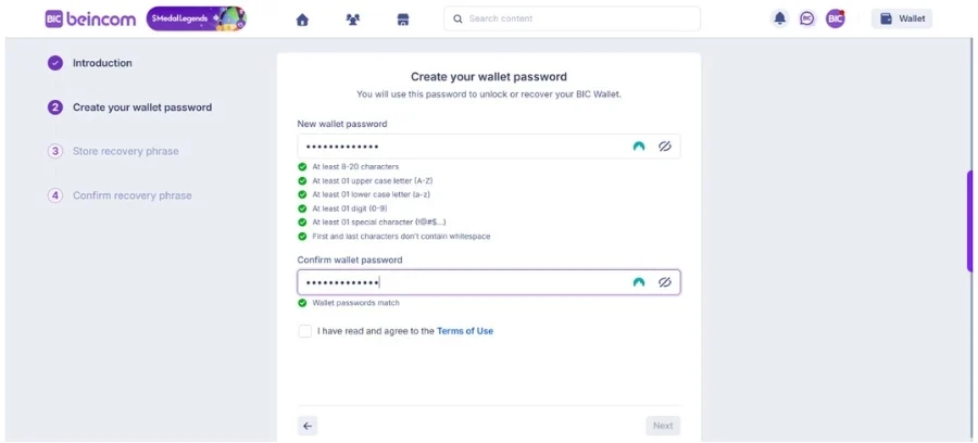 Set up a strong and secure password to protect your wallet.