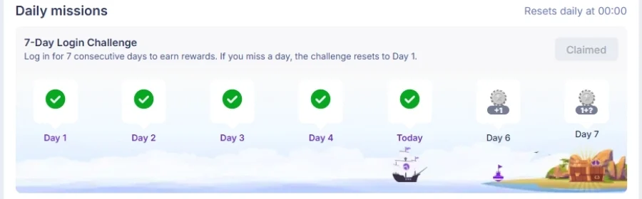 Complete daily and weekly mission to earn medals
