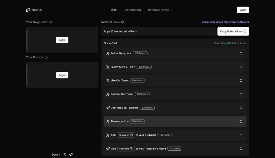 Earn Nexy Points through various activities to earn airdrop