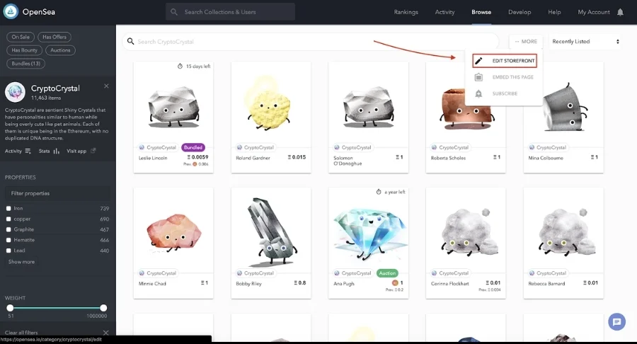 OpenSea interface
