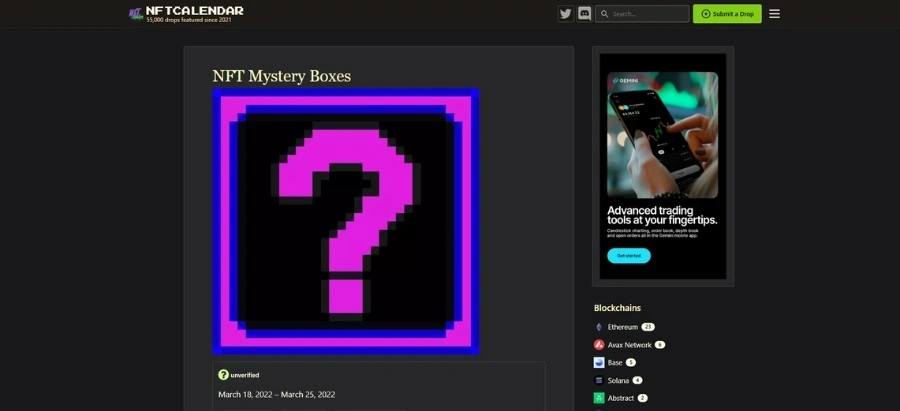 NFT Calendar Mystery Boxes